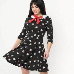 Unique Vintage Panda Print Dress in Black and Red
